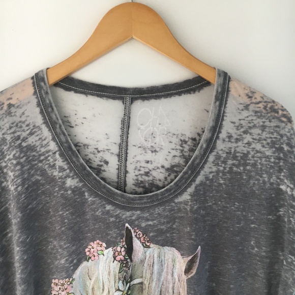 Chaser Horse Print Gray Burnout Long Sleeve Tee - Picture 3 of 8